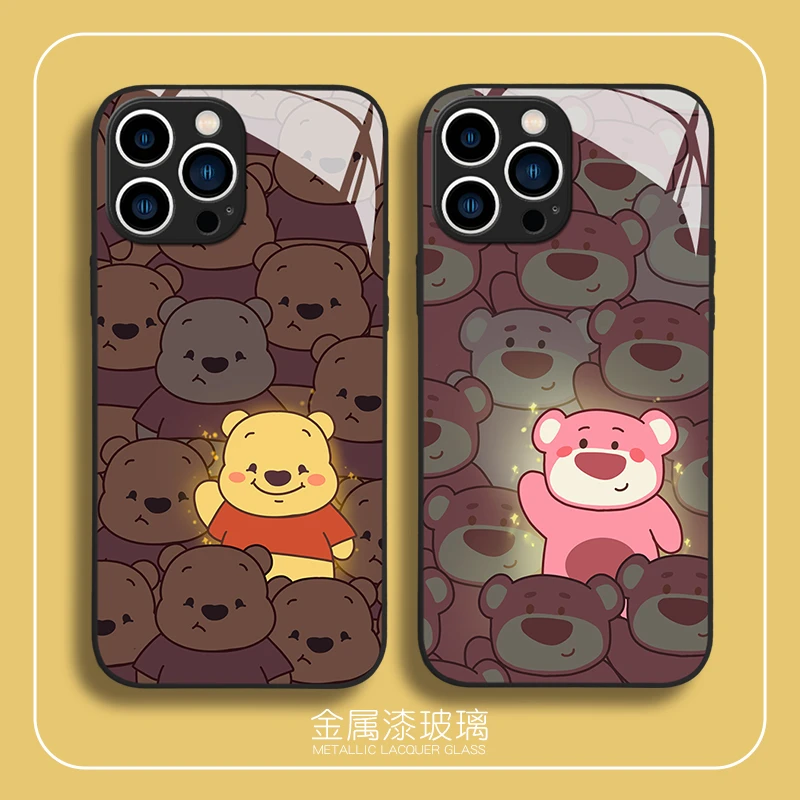 发光维尼熊苹果14手机壳iPhone13金属玻璃壳12华为11小米oppo套