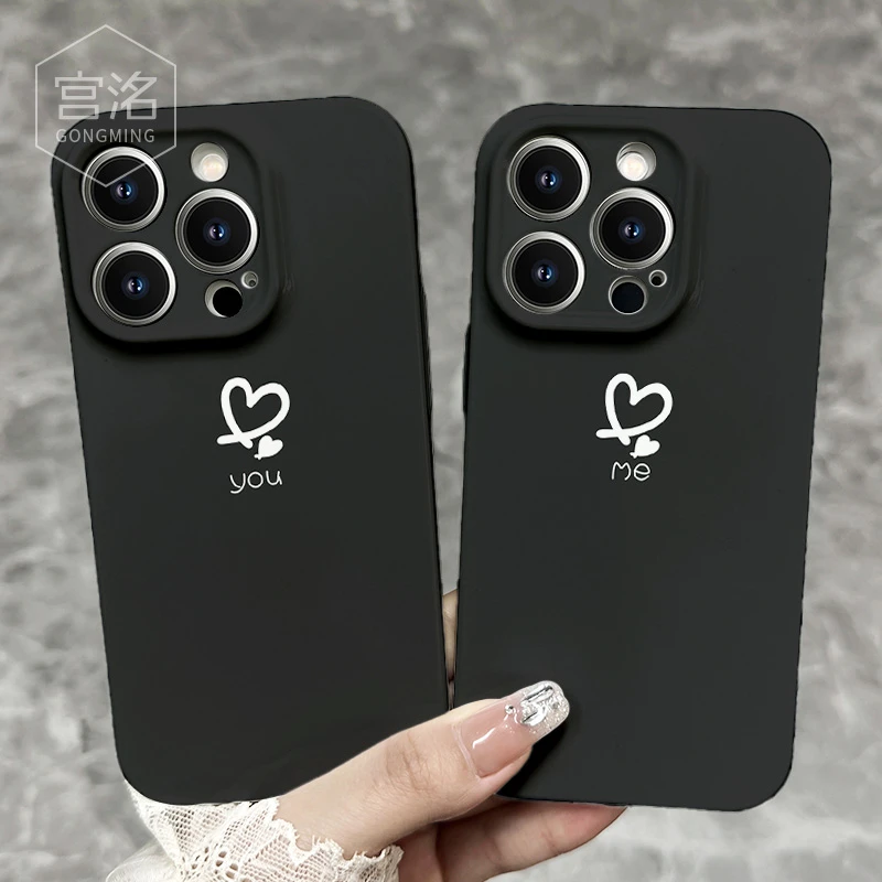 双爱心you&me情侣款iPhone14promax苹果13/12/11菲林手机壳网红套