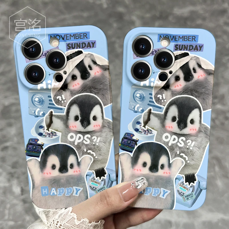 蓝色企鹅iPhone14promax苹果13/12/11菲林手机壳华为oppo小米vivo