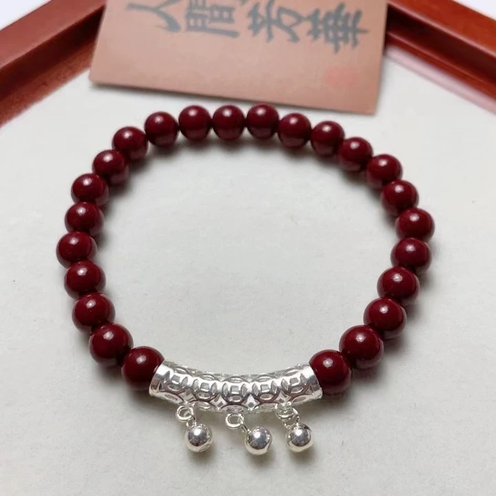 含辰砂工艺品纯银多财铃铛朱砂手链  足银999