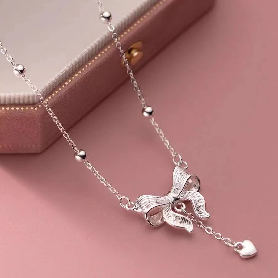 坠链均足银 足银990在逃公主蝴蝶结项链坠链