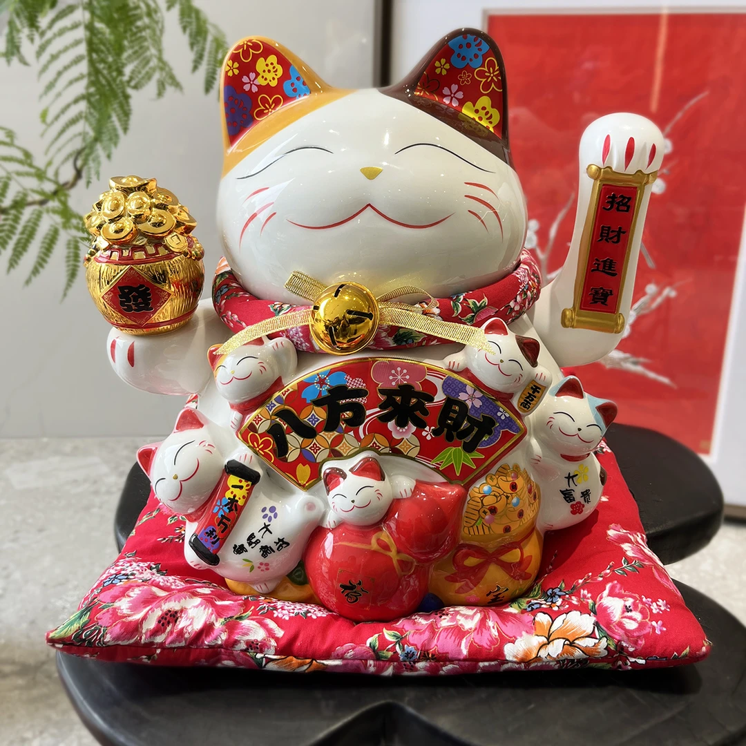 招财猫八方来财摇手陶瓷店铺开业乔迁礼品前台收银台玄关高档摆件