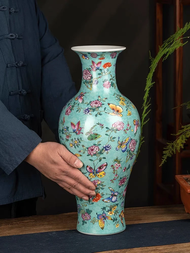 景德镇陶瓷粉彩花瓶简约家居客厅电视柜博古架中式装饰品插花摆件