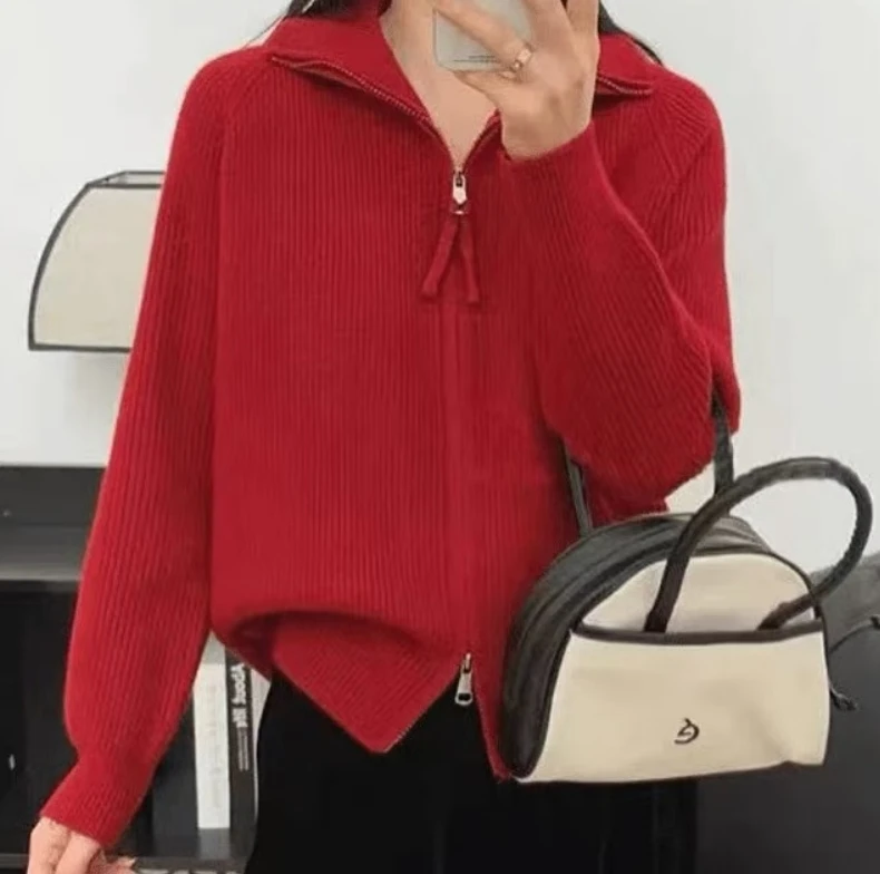 秋冬季女士新款宽松百搭简约长袖拉链开衫 80271 -A119****