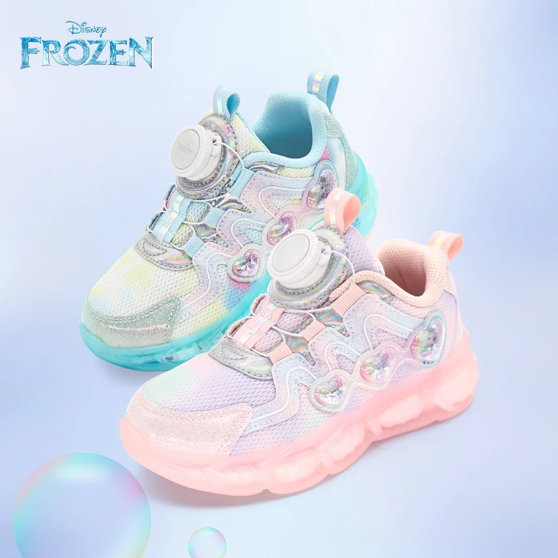 迪士尼2023秋季新款艾莎儿童女童运动鞋透气网面纽扣软底鞋