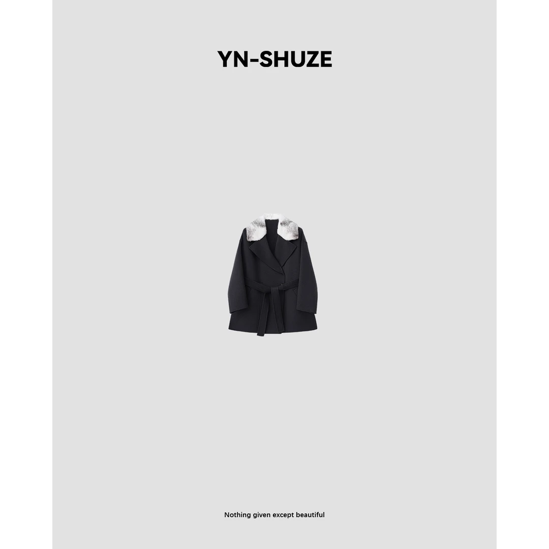YN-SHUZE【小樽之雪】气质毛呢V领中长款女士大衣SZ-YNB-5006