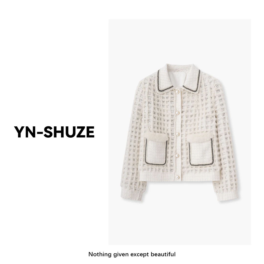 YN-SHUZE【法香名媛】小香风气质进口母水貂毛翻领外套SZ-YNB-19947