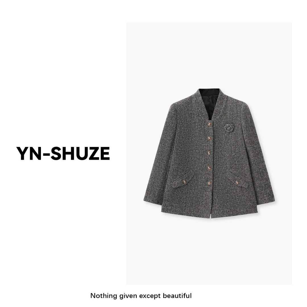 YN-SHUZE【半熟恋人】秋冬修身正肩纽扣毛呢外套SZ-YNC-2024926