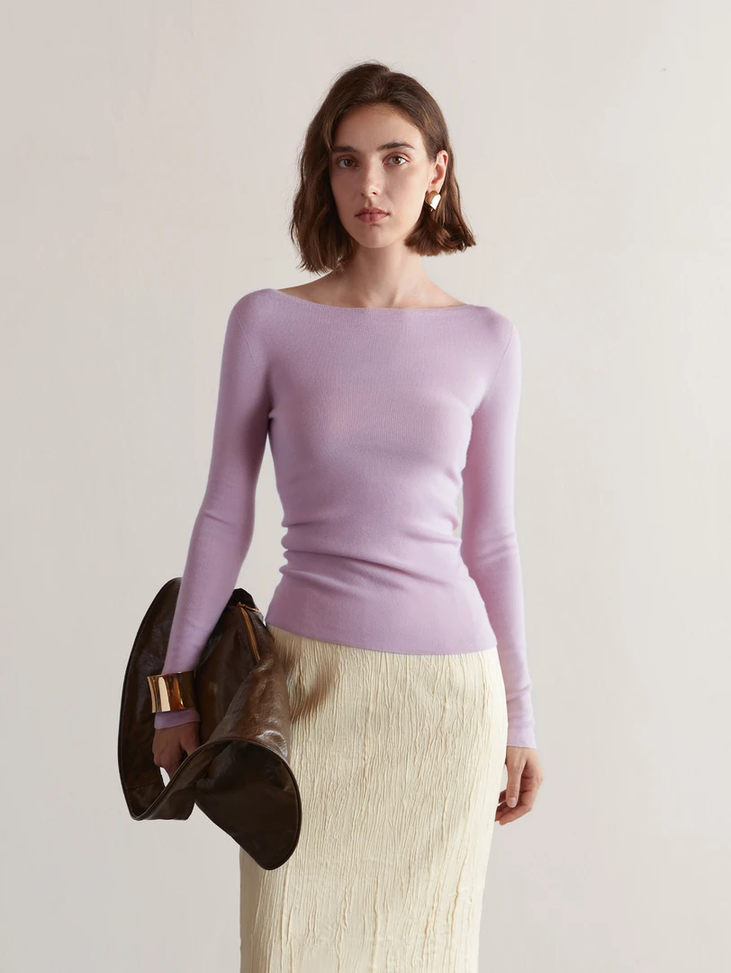 AEL原创针织打底衫女2024早秋通勤百搭无缝修身毛织上衣AS24O099