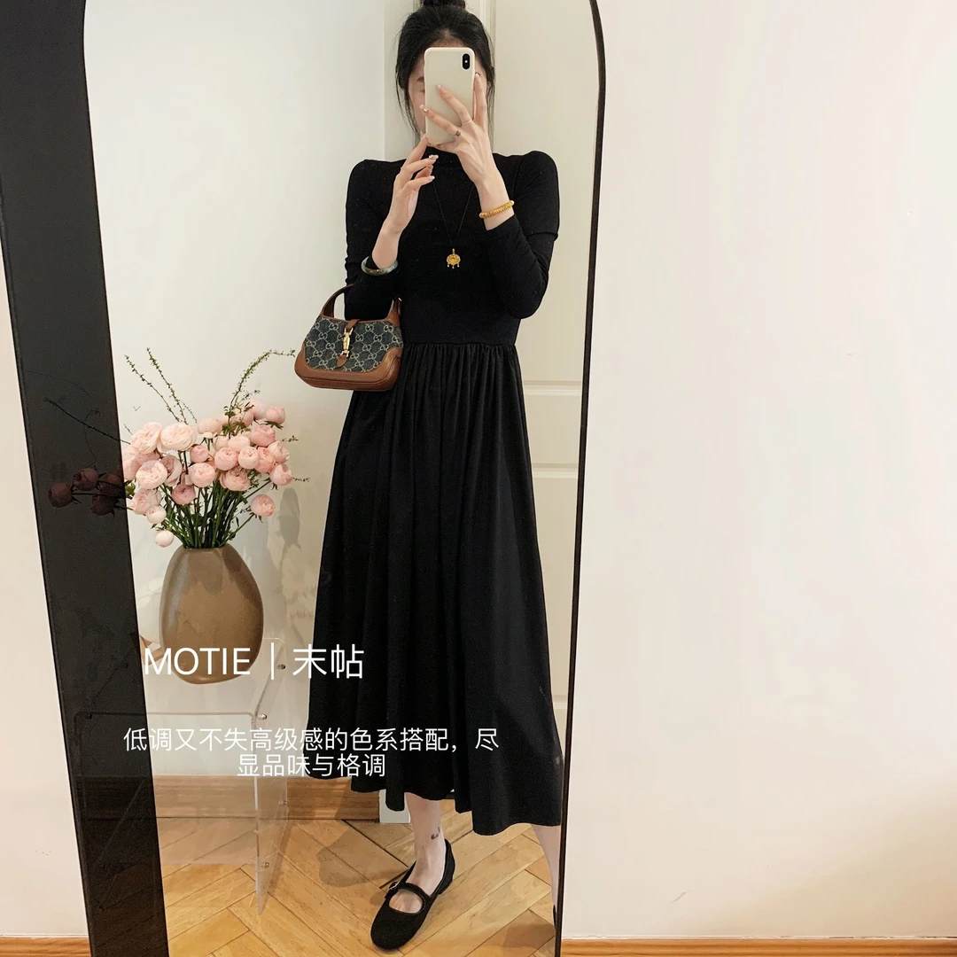 MOTIE/末帖Sliml赫本风连衣裙中领春季新品气质修身显瘦连衣裙