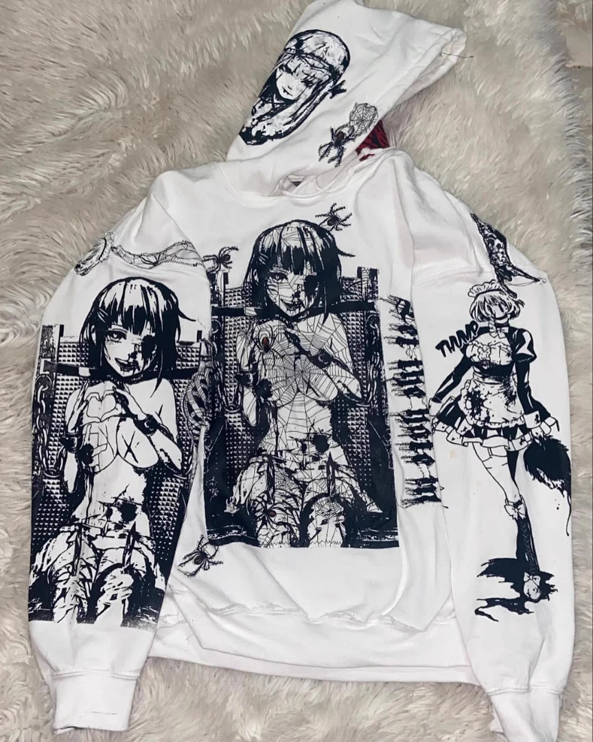 稀有重工款！罕见重工！亚文化涂鸦小众朋克二次元喷绘连帽卫衣