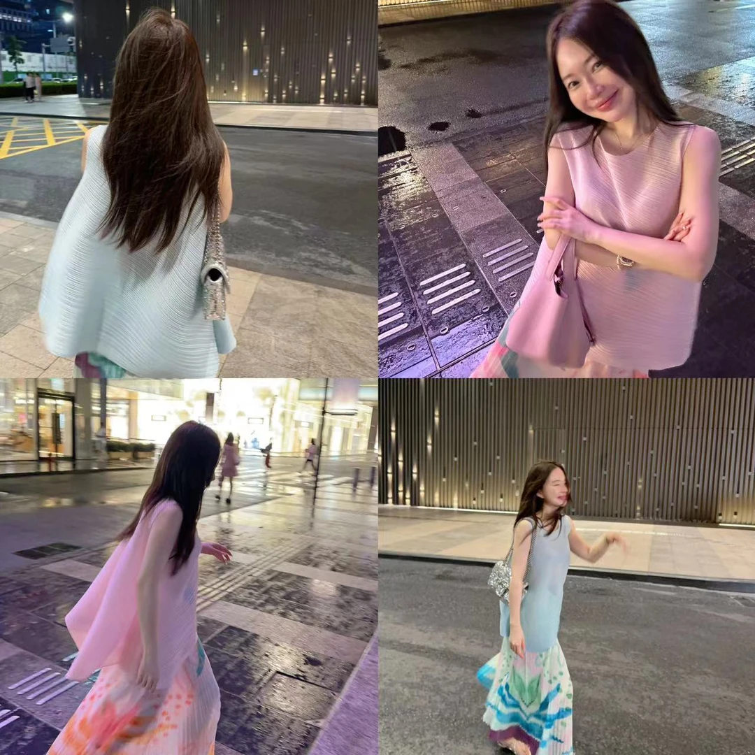 【BORAKOO】三宅褶~蓝/粉两色不规则上衣/半身裙S