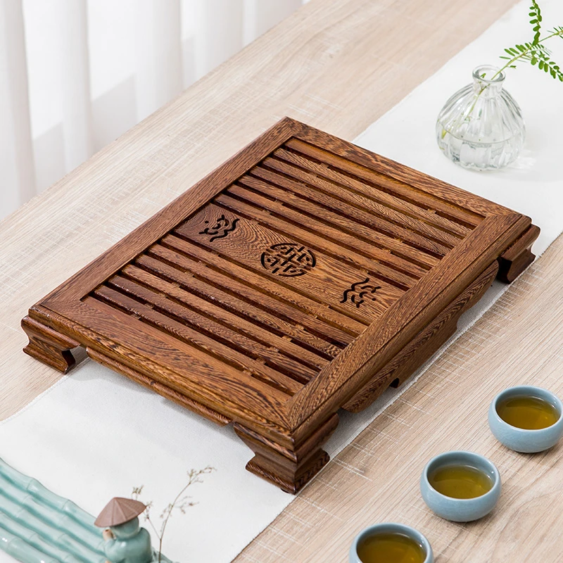 实木茶盘鸡翅木花梨木茶台抽屉储水式中小号家用茶海茶托功夫茶具