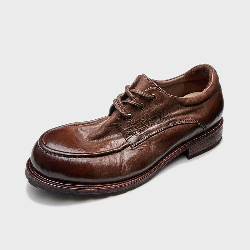 马皮鞋复古水洗固特异男士大头德比商务休闲低帮真皮英伦风皮鞋