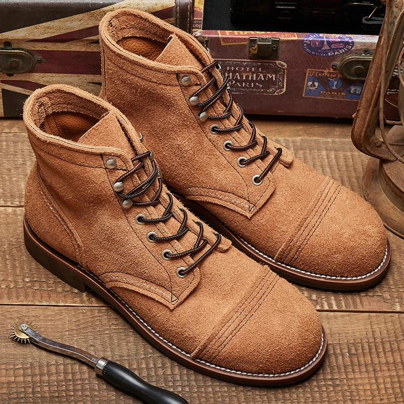 阿美咔叽8111伞兵靴男士复古高帮工装靴美式复古机车靴牛皮马丁靴