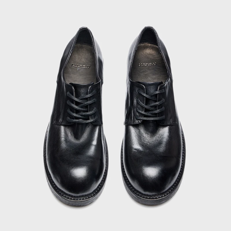 复古马皮固特异男士德比皮鞋水洗做旧真皮商务休闲低帮系带英伦风