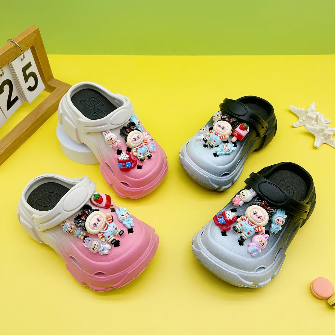 新款男女童亲子拖鞋卡通米奇拉布布EVA洞洞鞋软底防滑包头凉鞋