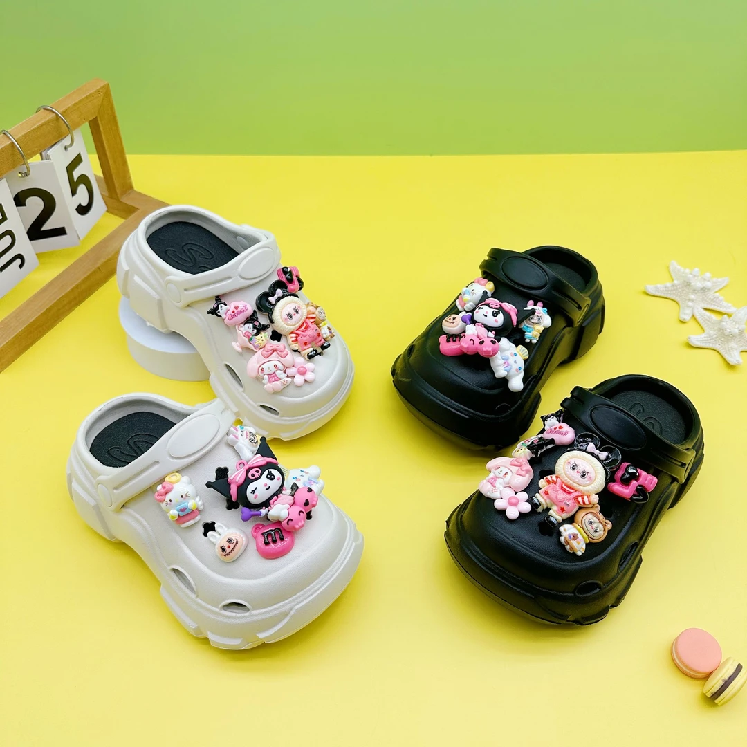 新款男女童亲子拖鞋卡通库洛米拉布布洞洞鞋软底防滑包头凉鞋