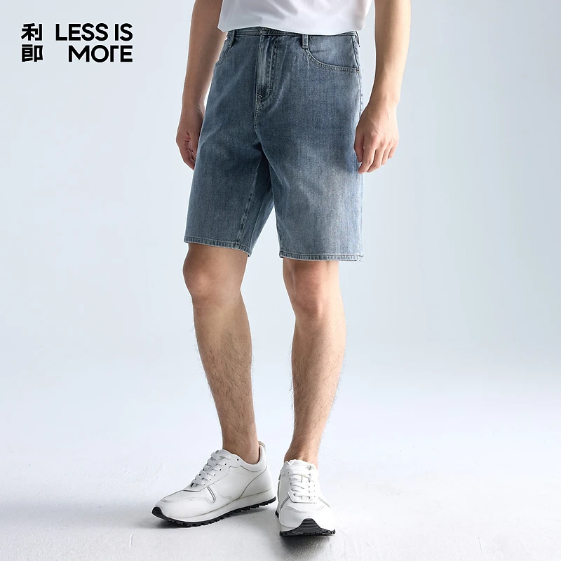利郎[高级复古]宽松短裤水洗夏季中裤直筒潮流时尚牛仔裤男五分裤
