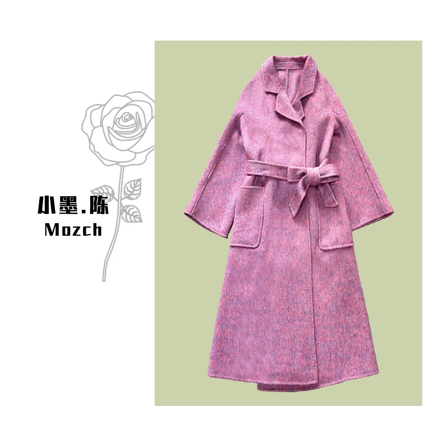 【小黑家】长111高端羊毛蚕丝兔毛柔软呢轻奢大衣中长款浴袍外套