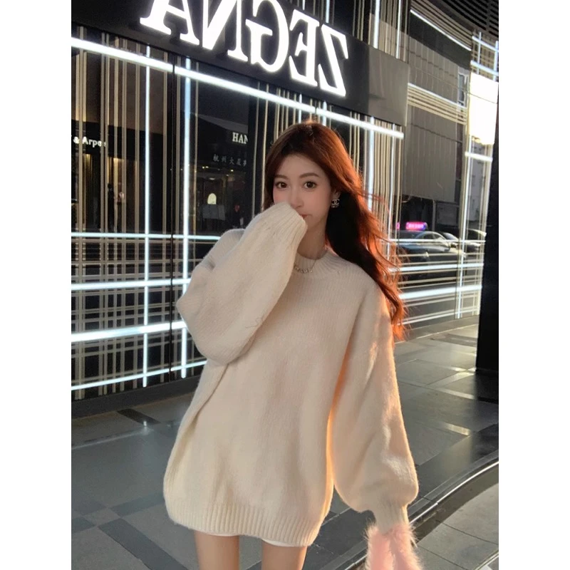 QDA7199慵懒风套头针织衫女秋冬季2024新款韩版宽松百搭毛衣上衣