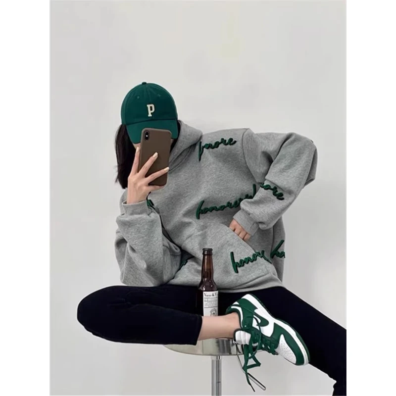 YBN6042连帽卫衣女春秋2024新款高级设计感小众休闲百搭宽松上衣