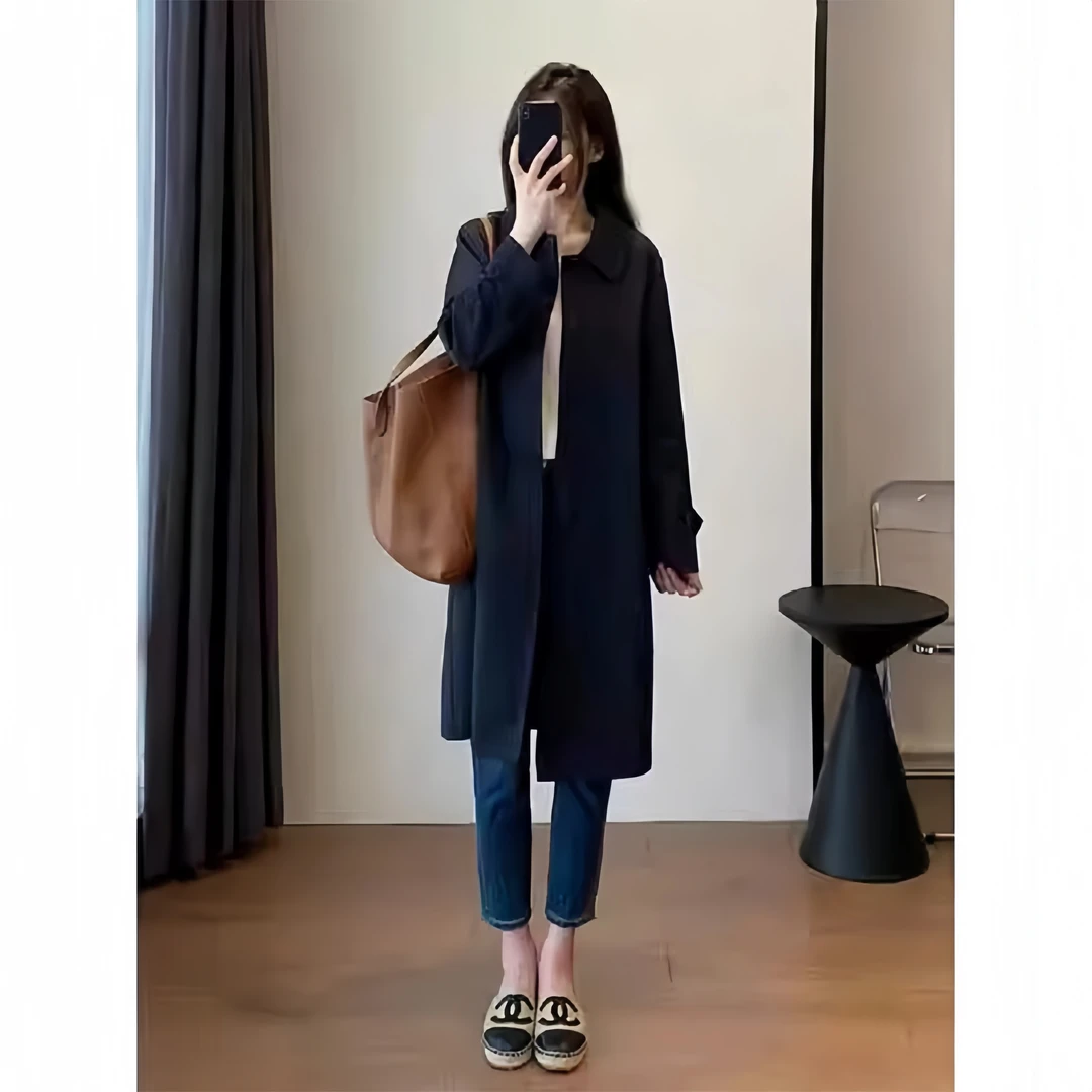 QDA28323秋款女装2024新款高级感超好看赫本风中长款风衣外套春秋