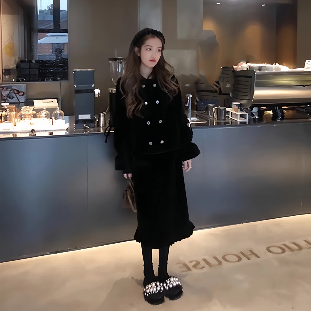 QDA2623早秋季小香风夹棉套装名媛洋气高级感御姐气质两件套装女