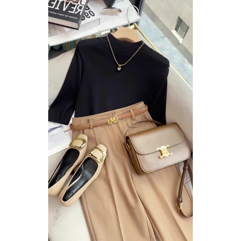 QDA4979秋装韩系气质小香风职业轻熟高级感上衣+阔腿裤两件套装女