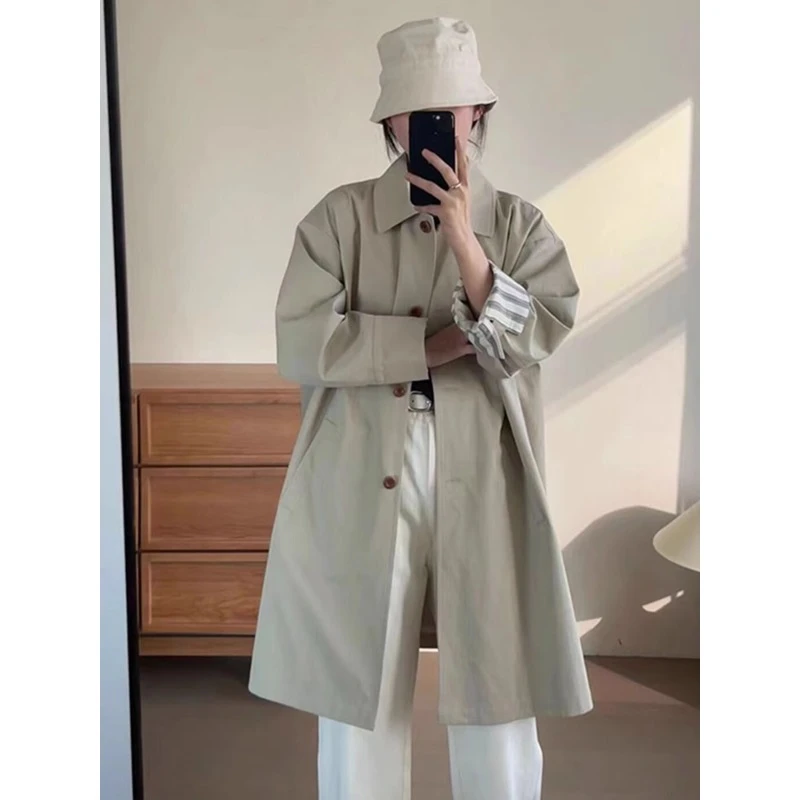 QDA5850风衣外套女2024秋季新款高级感工装简约小个子中长款大衣