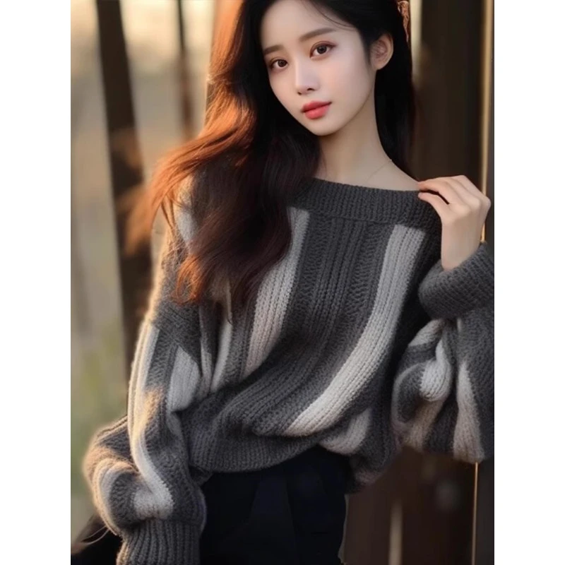 QDA24512高级感竖立条纹毛衣女春秋季2024新款别致绝美针织衫上衣