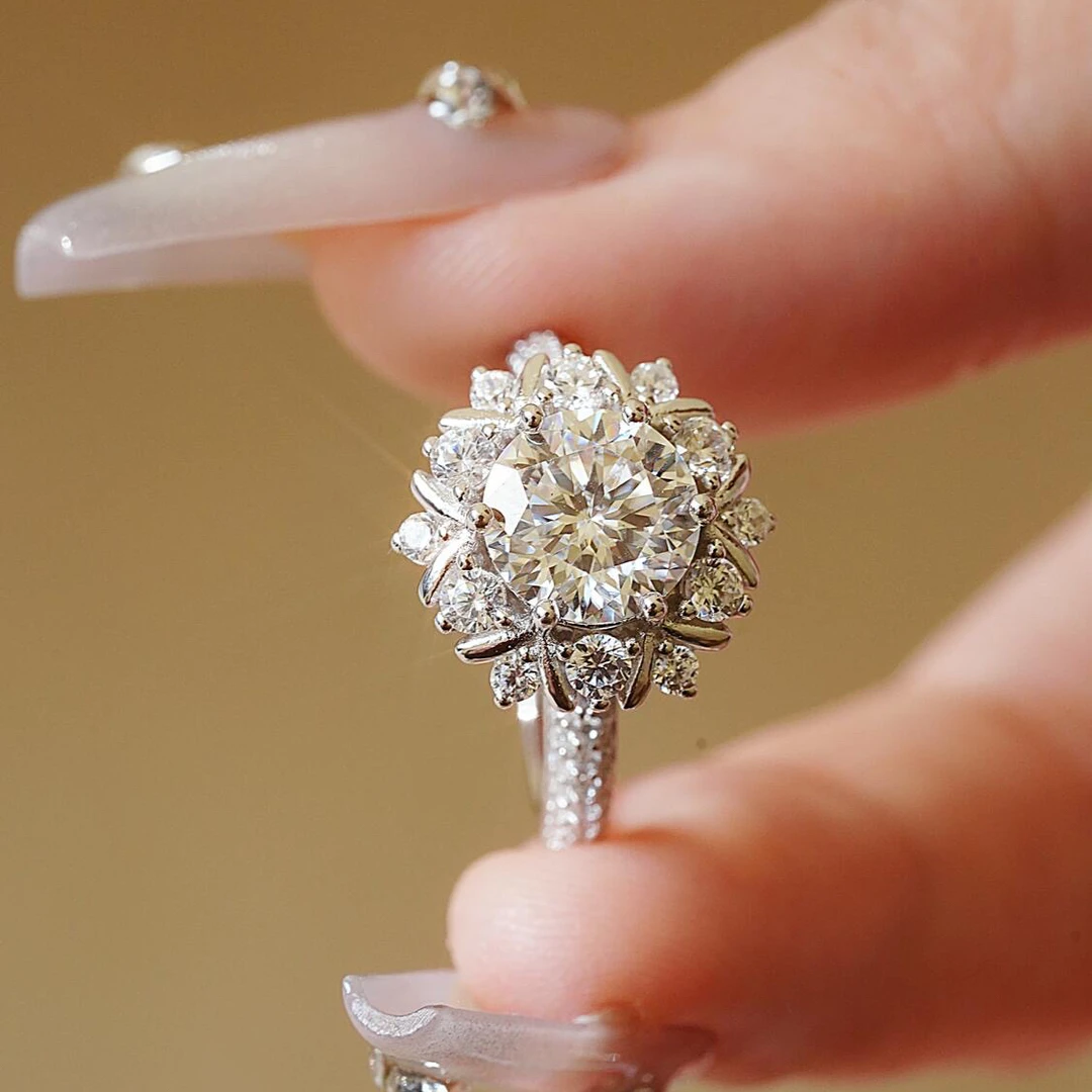 【初雪公主】1克拉/莫桑石925银婚戒对戒女戒求婚闭口高端