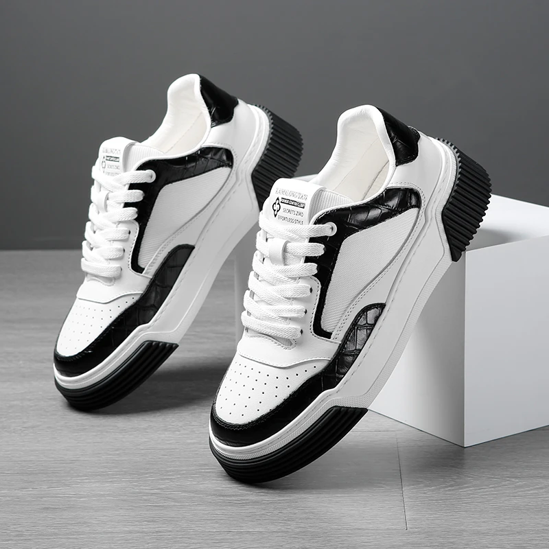 夏季透气男鞋2025新款头层牛皮男款休闲鞋真皮增高板鞋男士运动鞋