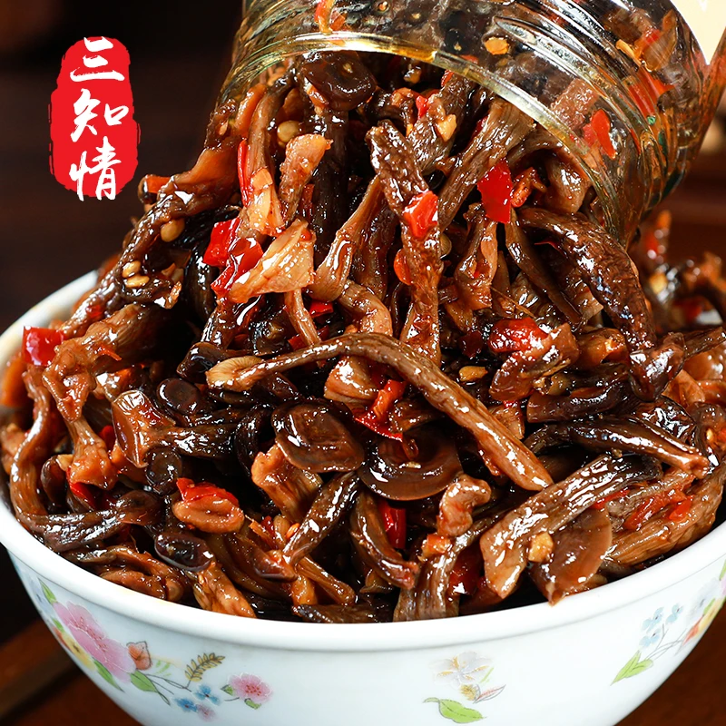 三知情 鹿茸菇238克/瓶 鲜嫩营养美味微辣下饭菜