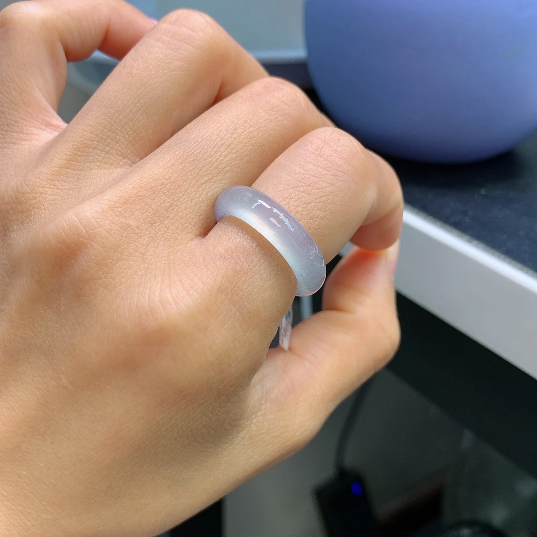 13-14圈口缅甸天然翡翠A货高冰白月光戒指A681#