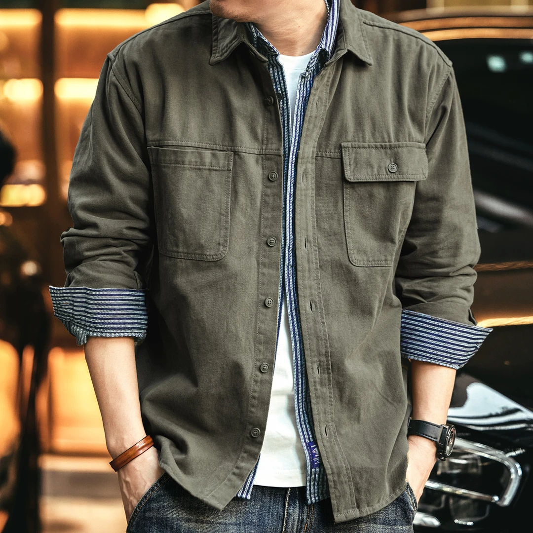 CHOPEOEO高级感美式复古工装衬衫男秋季潮牌宽松衬衣痞帅夹克外套