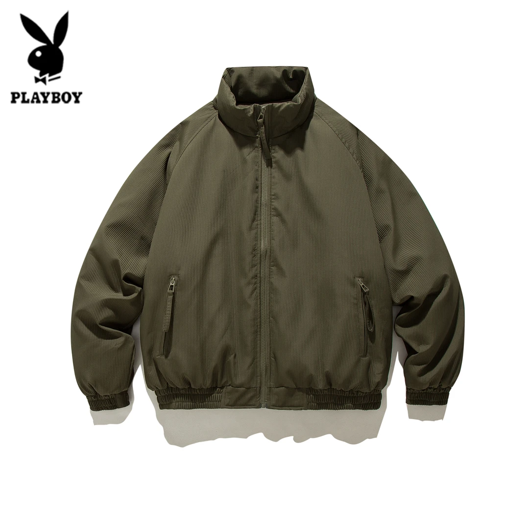 花花公子日系立领棉衣男士美式复古2025冬季新款加厚外套潮牌棉服