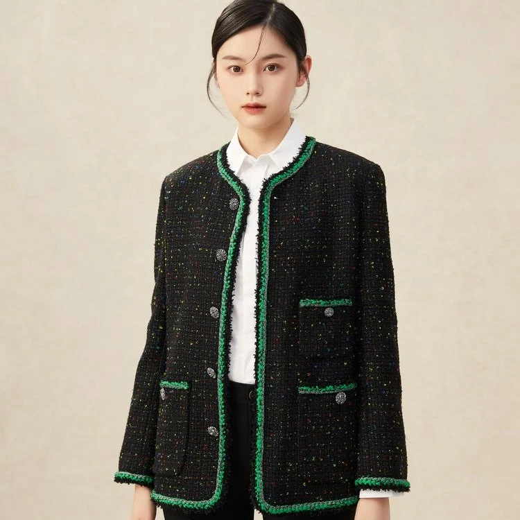 GIRDEAR/哥弟秋季新款拼色粗花呢单排扣小香外套女士1400660