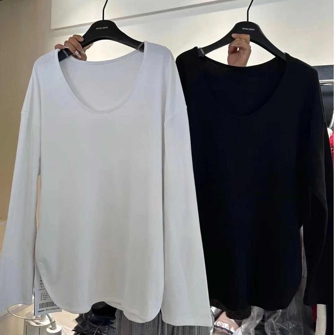 NICE圈圈、不一般的大U领侧开叉双U边简约T恤A99108