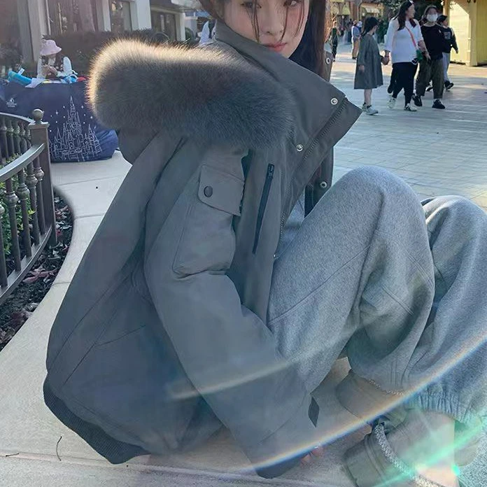 NICE 圈圈、慵懒周末  超好看百搭连帽毛领棉服A9657