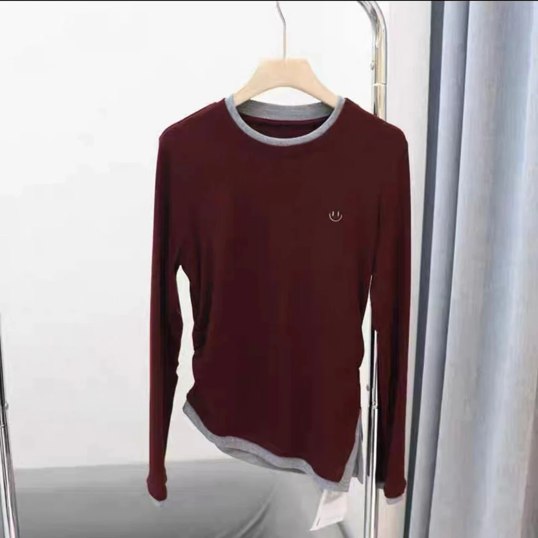 NICE圈圈/笑脸不等式磨毛气质T恤百搭假两件A121