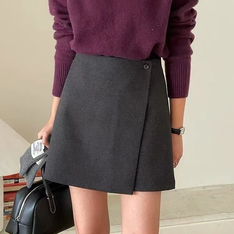 NICE圈圈、别致毛呢A字裙气质感百搭毛呢半裙A2858