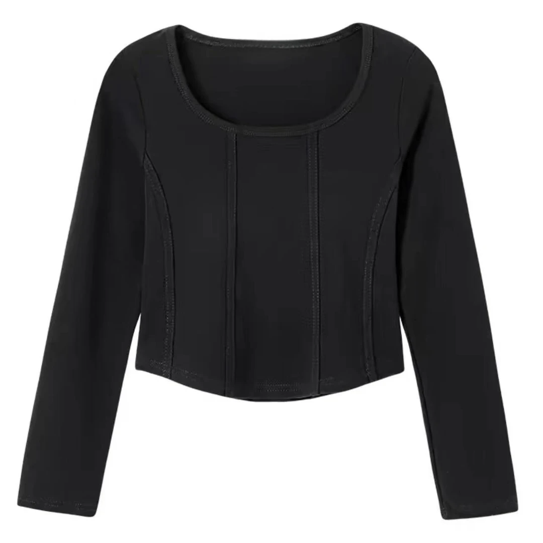 QQ+、鱼骨线设计款显瘦百搭内搭长袖T恤A6100