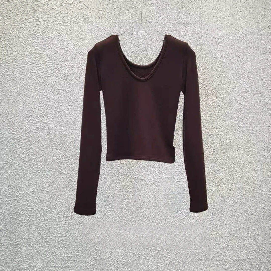 NICE圈圈、纯欲辣妹V圆领百搭显瘦抓绒上衣T恤A9125