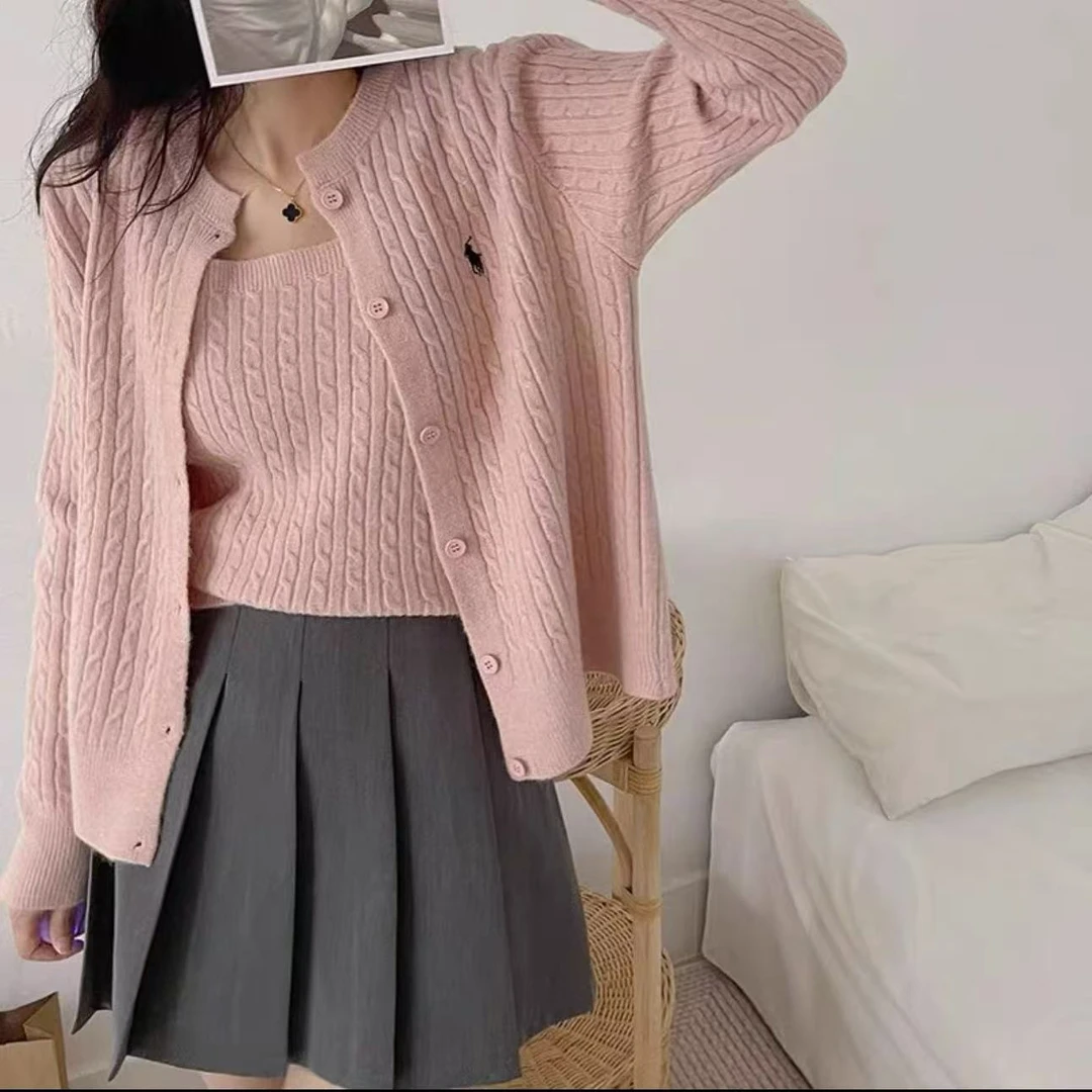 NICE圈圈、两件套麻花针纯色刺绣款毛衣开衫+马甲A1018