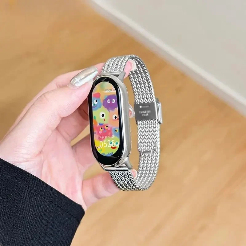 适用于小米手环8/9表带89proNFC不锈钢运动表带麦穗卡扣男女表带