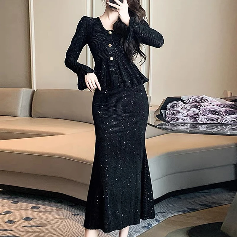 亮晶晶两件套装上衣+半身长裙显瘦洋气时装大码女装2401