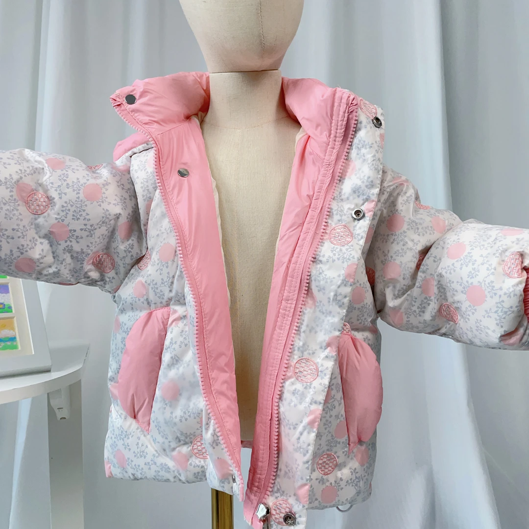 刺绣轻奢羽绒服 儿童印花保暖女童 女童连帽小童韩版冬季羽绒服