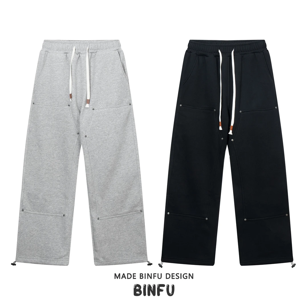 BINFU 冬季男女同款加绒加厚卫裤宽松休闲运动直筒裤阔腿长裤子
