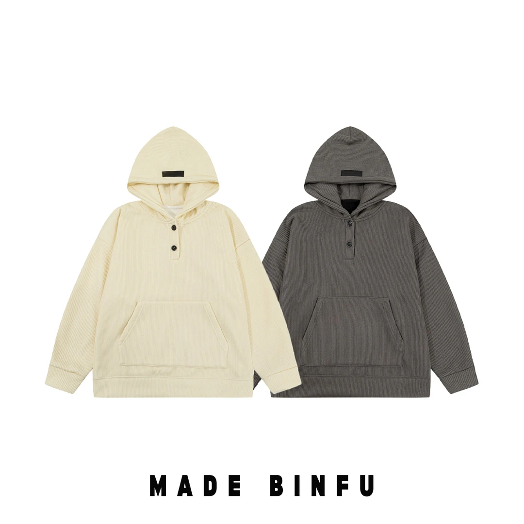 BINFU 2024年秋冬新款设计感简约高级宽松男女同款连帽加绒卫衣